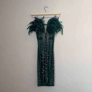 2/$10 SHEIN Strapless Green Dress with Feather Accents